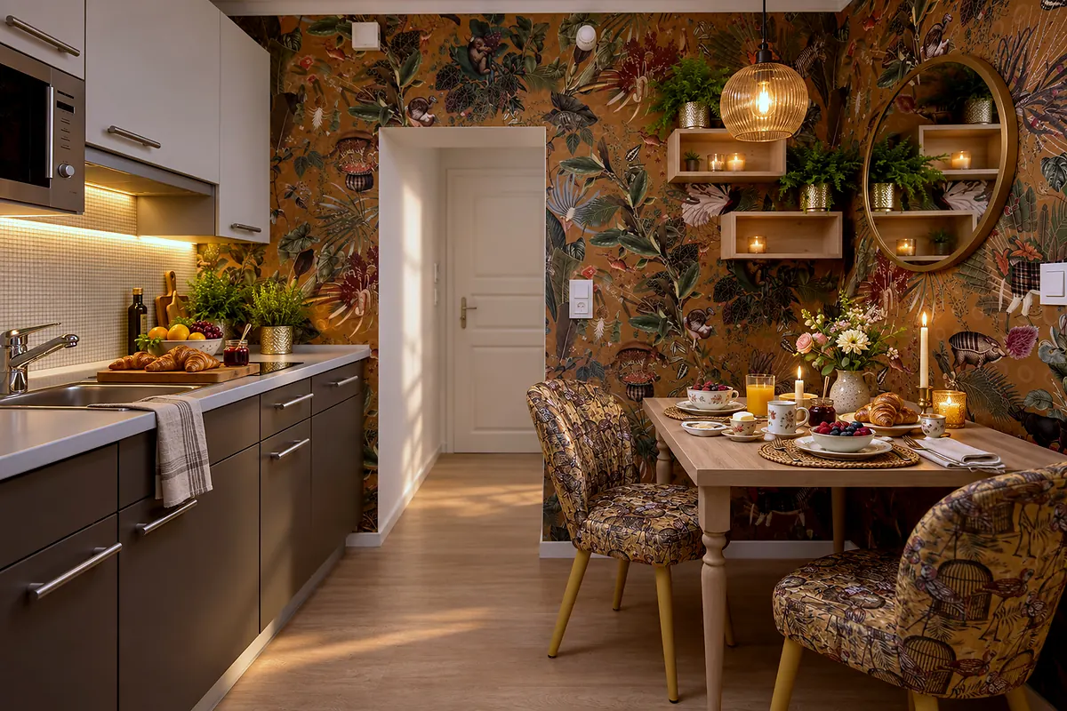 Kitchen and dining table, 10 Sommergoldhähnchen